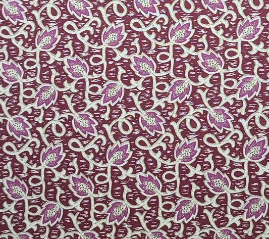 Cranston Print Works - Millworth Fabrics USA - White, Burgundy, Rose and Olive Fabric / Leaf and Vine Print