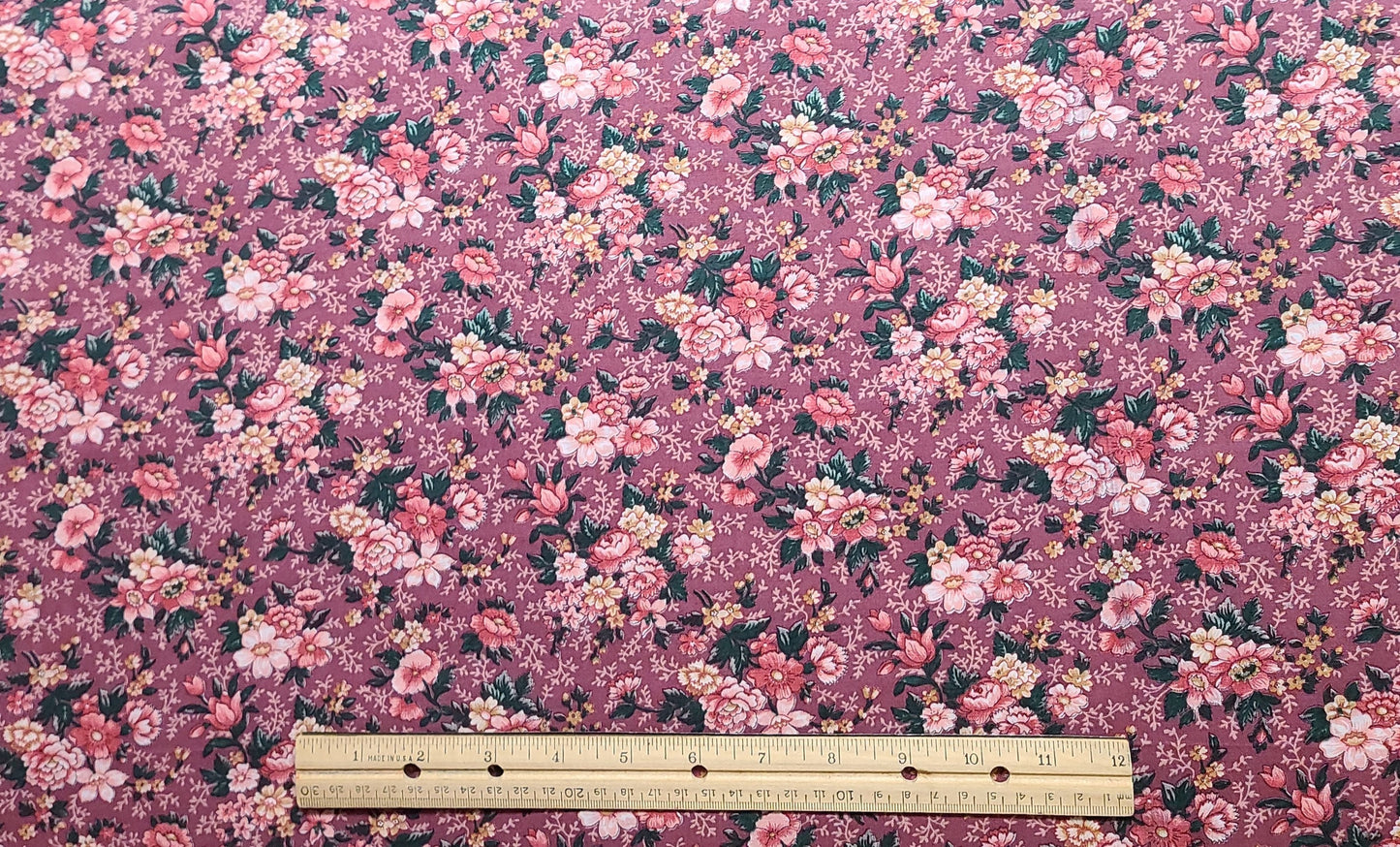 VIP Print Cranston Print Works - Rose Colored Fabric / Pink, White and Green Flower and Leaf Print