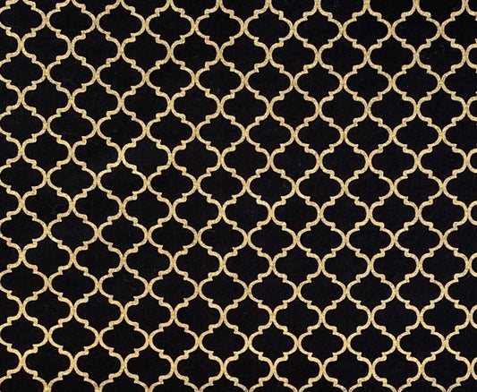 EOB - Buttercream by JoAnn Fabrics - Black Fabric / Gold Lattice Print