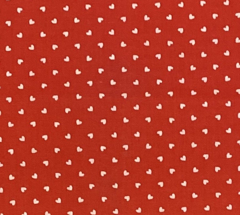 EOB - Red Fabric / Scattered White Heart Print - Selvage to Selvage Print