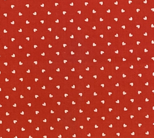 EOB - Red Fabric / Scattered White Heart Print - Selvage to Selvage Print