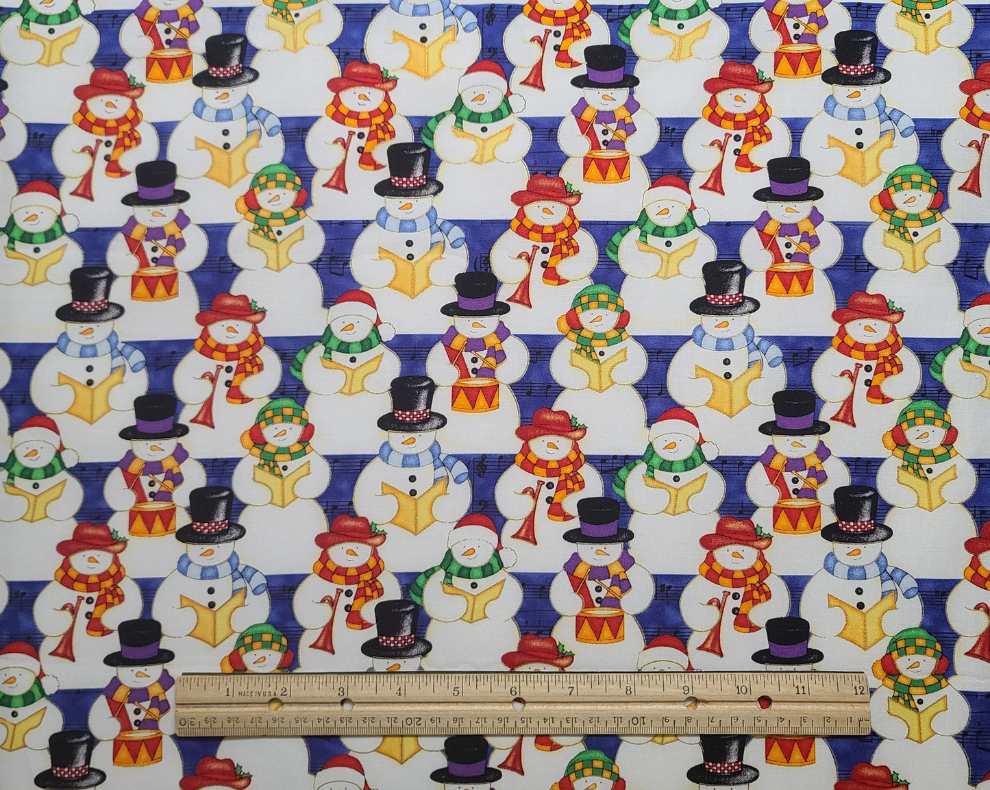 Michael Miller Fabrics LLC Inc Patt #CM-847SNOWTUNES - Snowman, Musical Instruments, Song Books Print / Royal Blue Sheet Music