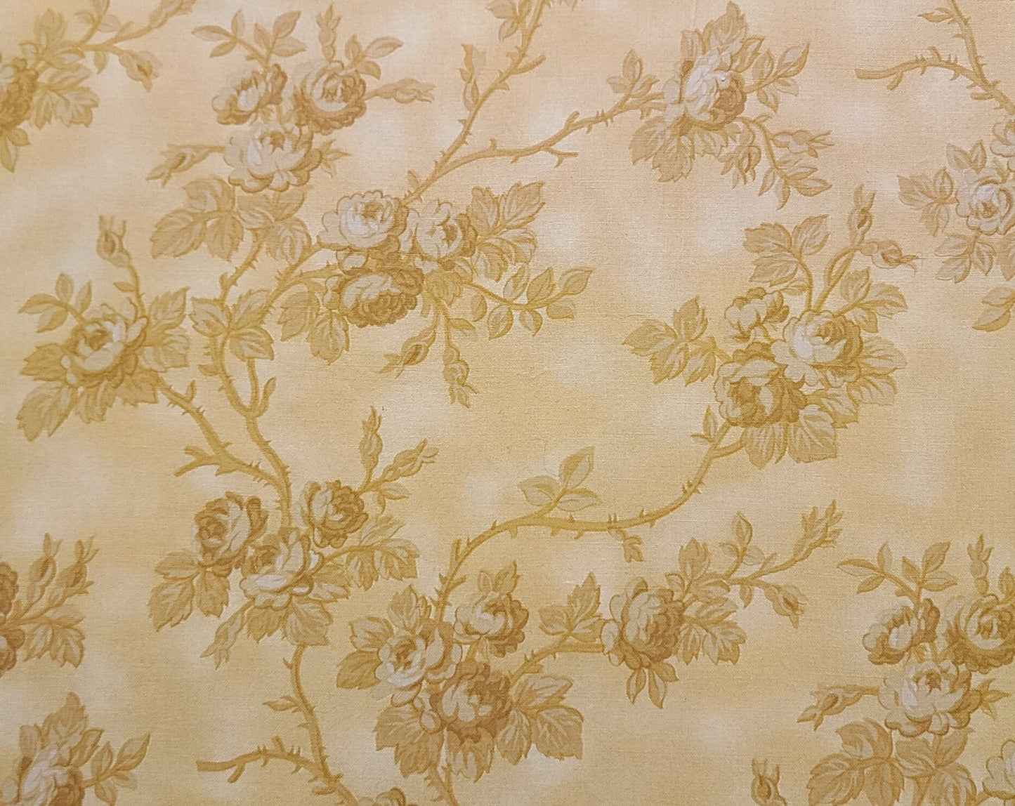 Sentimental Journey by Robyn Pandolph for SSI - Gold Tonal Fabric / Dark Gold Rose Print