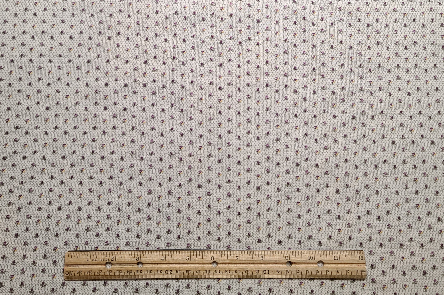 White Fabric with Gray Print Background / Mauve and Gray Tiny Flower Print - Selvage to Selvage Print