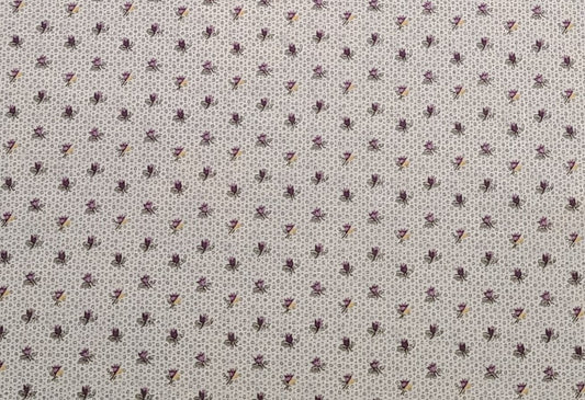 White Fabric with Gray Print Background / Mauve and Gray Tiny Flower Print - Selvage to Selvage Print