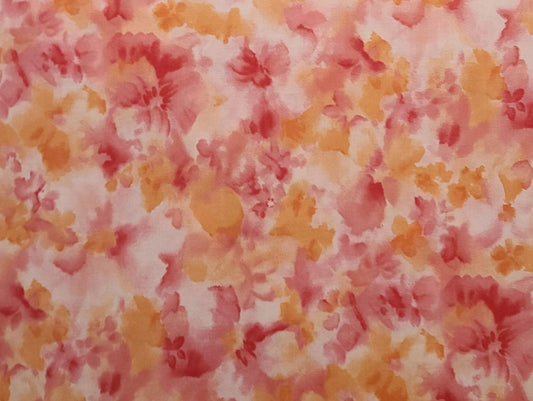 Radiance by P&B Textiles 2004 - Pale Peach, Apricot, Raspberry and Pink Watercolor Style Flower Print Fabric