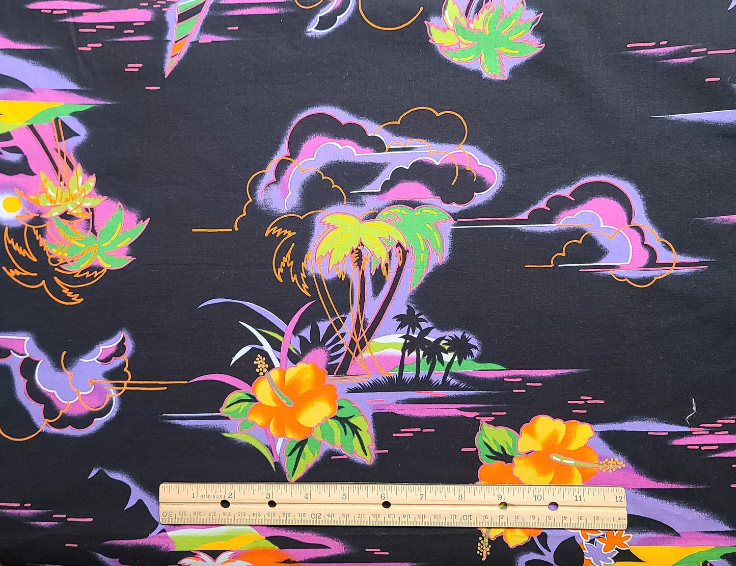 The Alexander Henry Collection - Black Fabric / Pink, Orange, Yellow, Lavender Tropical Print
