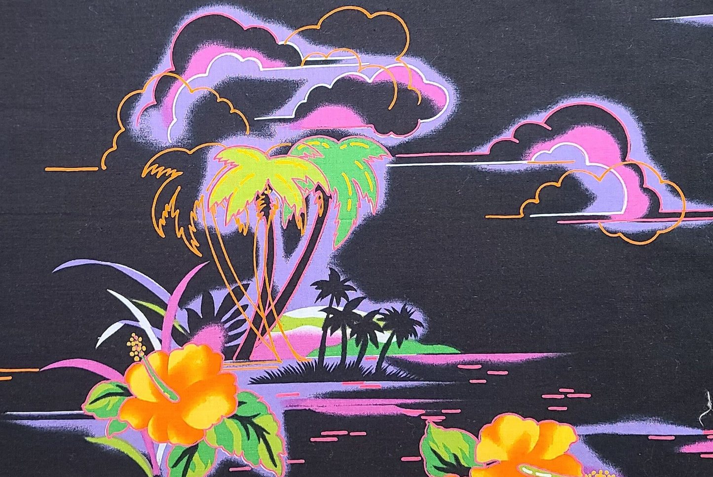 The Alexander Henry Collection - Black Fabric / Pink, Orange, Yellow, Lavender Tropical Print