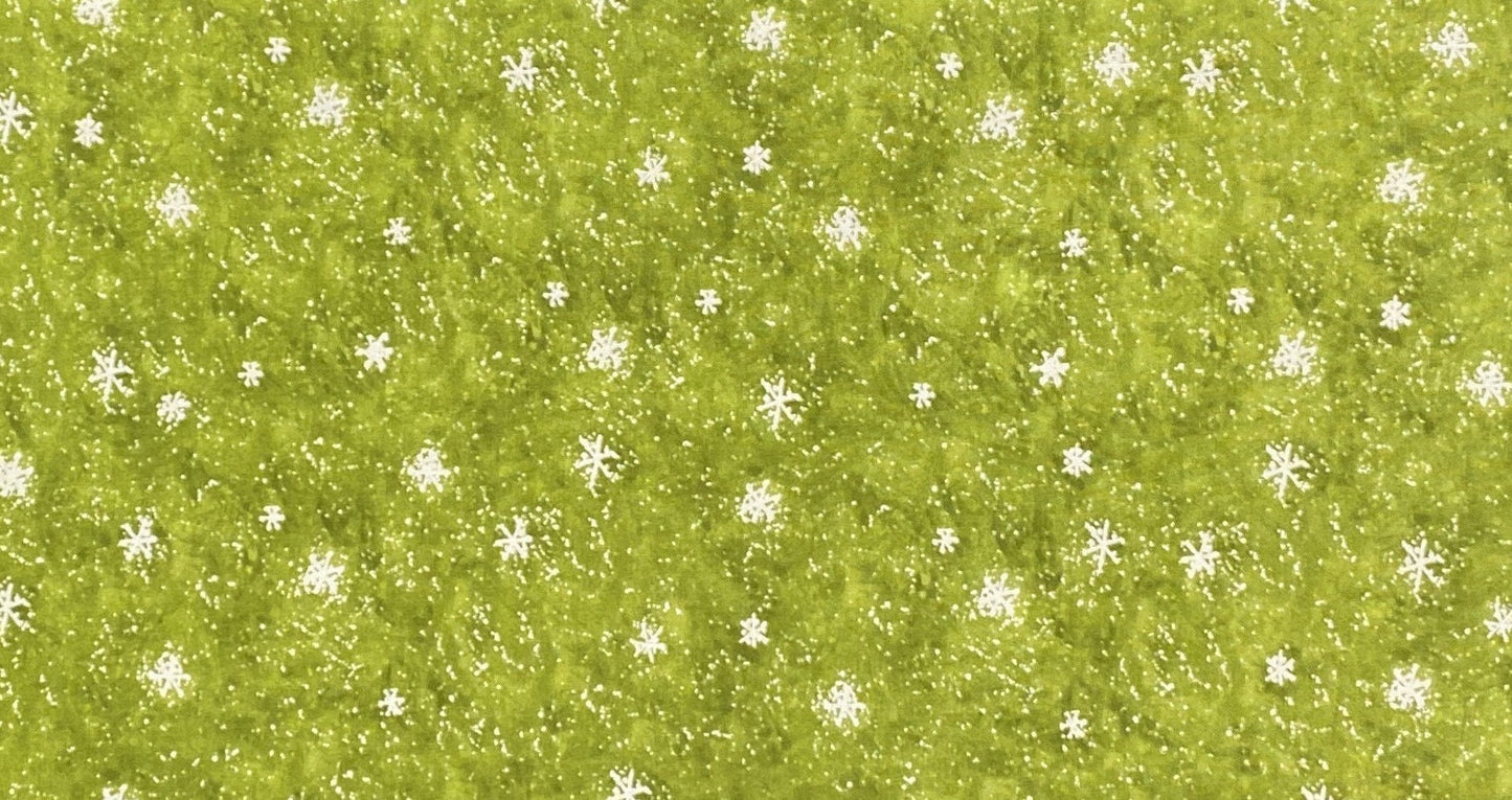 CP32034 Snow Texture Susan Winget - Lime Green Tonal Fabric / White Snowflake Pattern