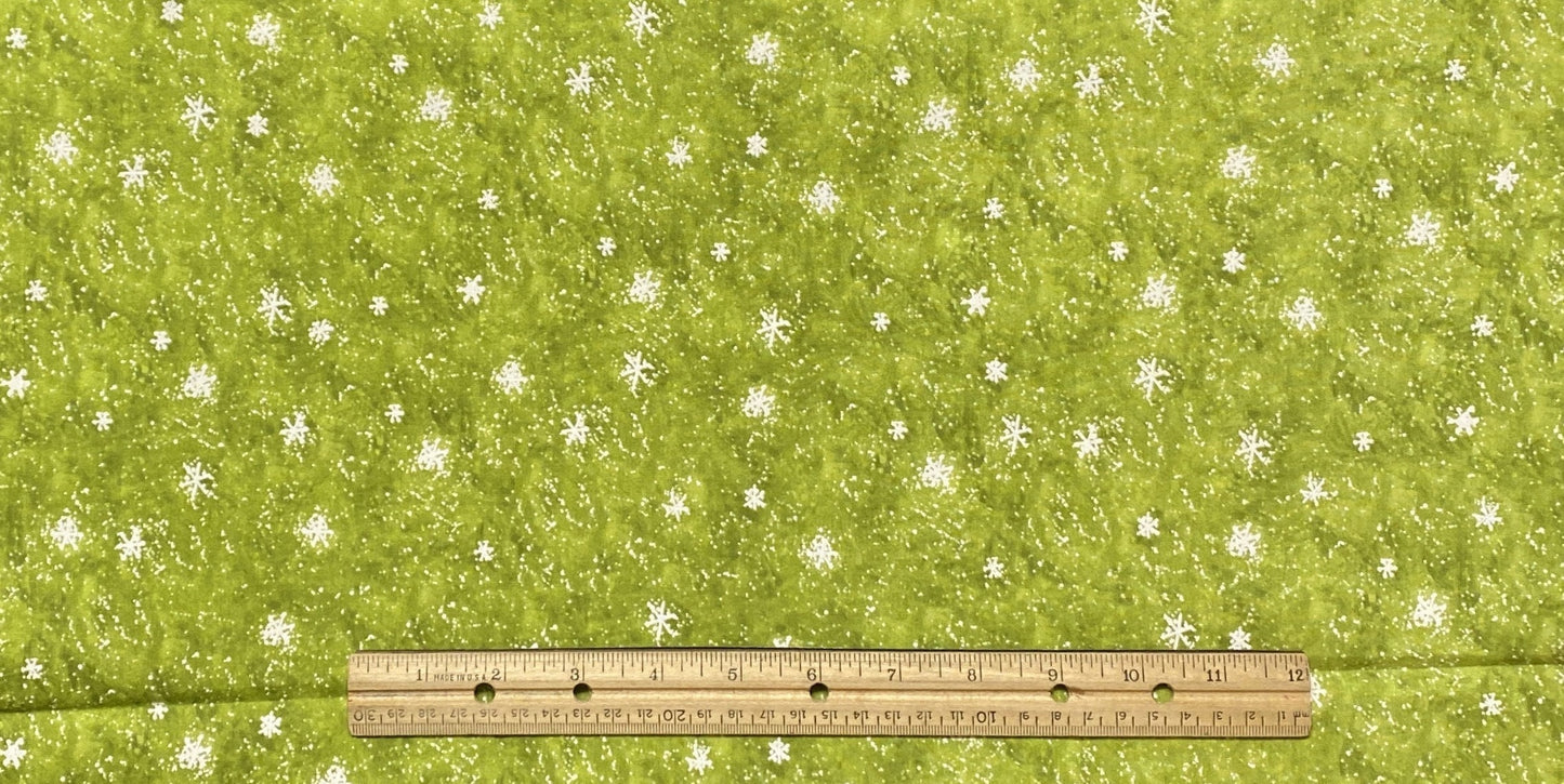 CP32034 Snow Texture Susan Winget - Lime Green Tonal Fabric / White Snowflake Pattern