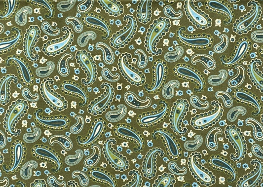 MBT - Olive Fabric / Teal, Aqua and White Flower and Paisley Print