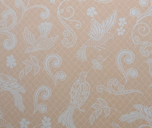 JoAnn Fabric - Light Coral Fabric / White Filigree Bird and Scroll Print