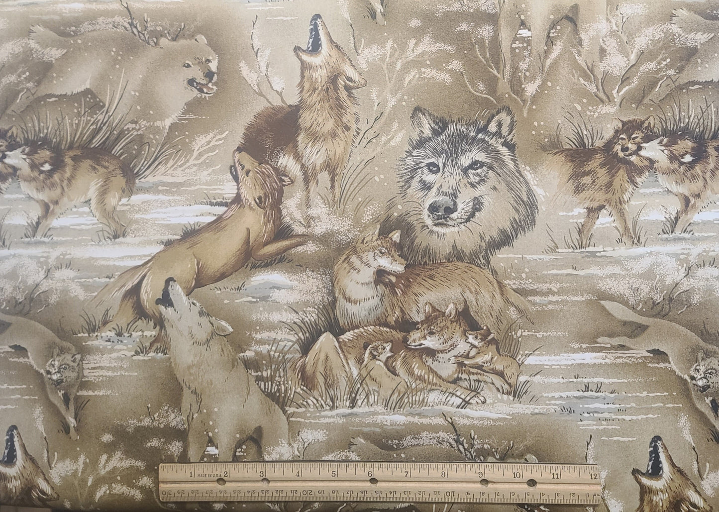 Naturescapes P&B Textiles - Tan, Brown, Gray, Taupe, White Wolf Print Fabric