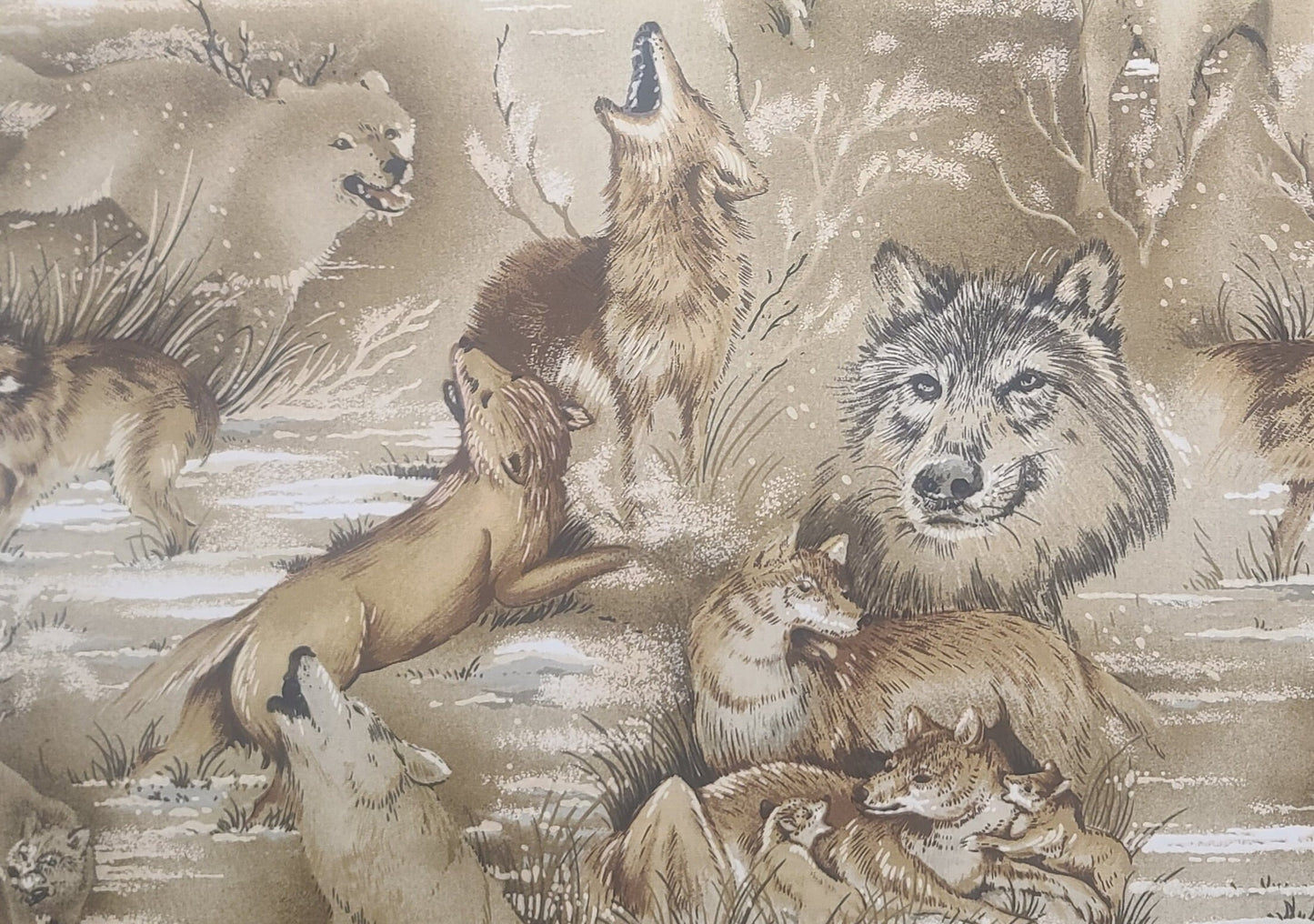 Naturescapes P&B Textiles - Tan, Brown, Gray, Taupe, White Wolf Print Fabric