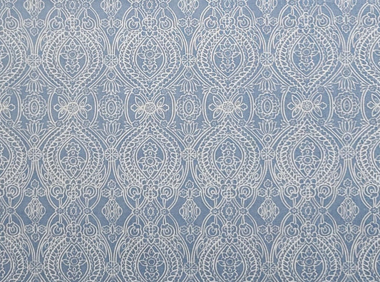 Vintage Lightweight Double-Sided (Same Pattern on Both Sides) Light Blue Fabric / White Medallion Print - Selvage to Selvage Print