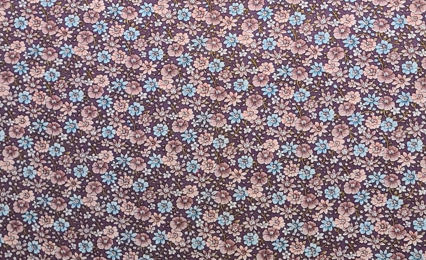 Vintage Lightweight Cranston Print Works-VIP Fabrics - Puce Fabric / Tan, Light Puce, Light Blue Flower Print