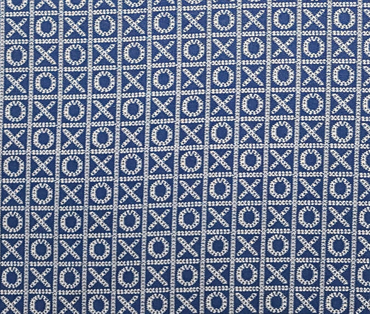 Blue and White "X" and "O" Block Print Fabric - Selvage to Selvage Print