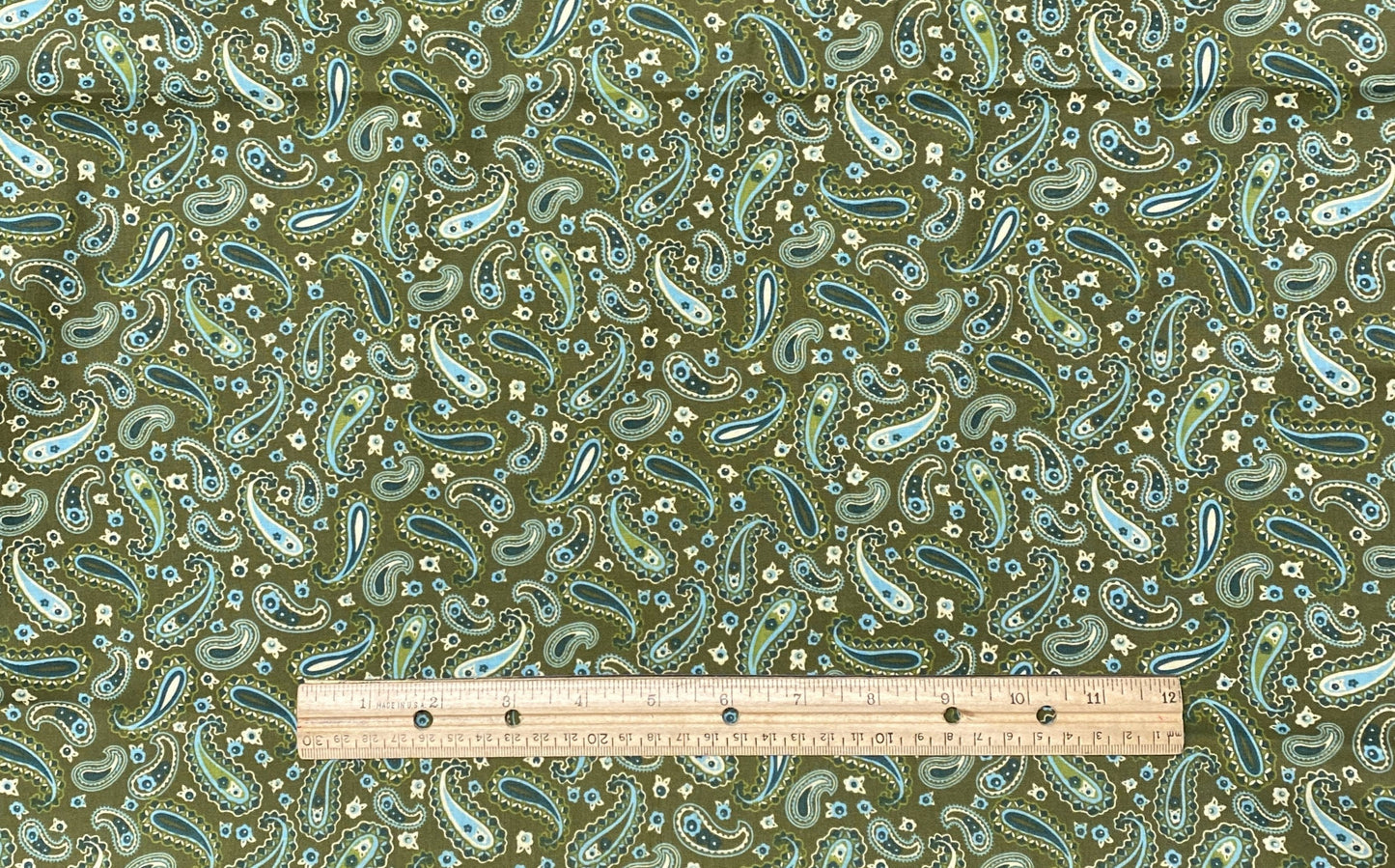 MBT - Olive Fabric / Teal, Aqua and White Flower and Paisley Print