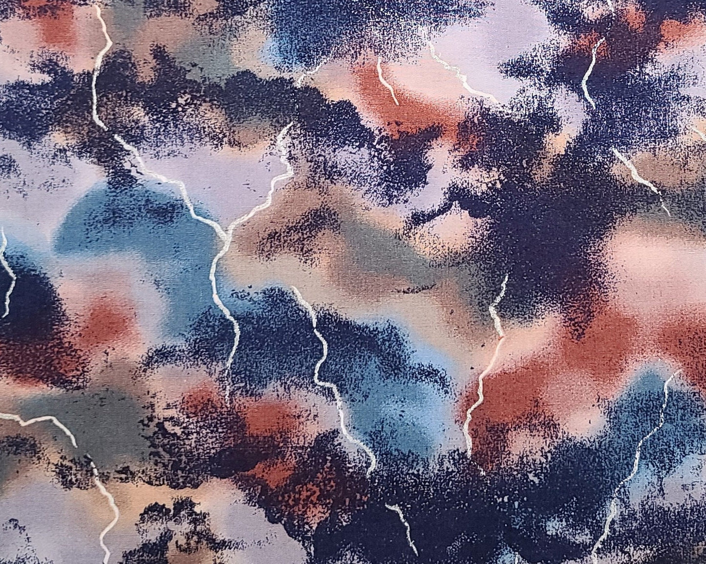 Naturescapes Jennifer Sampou P&B Textiles - Blue, Dark Blue, Rust, Taupe "Sky" Fabric / Silver Metallic Lightning Strikes Print