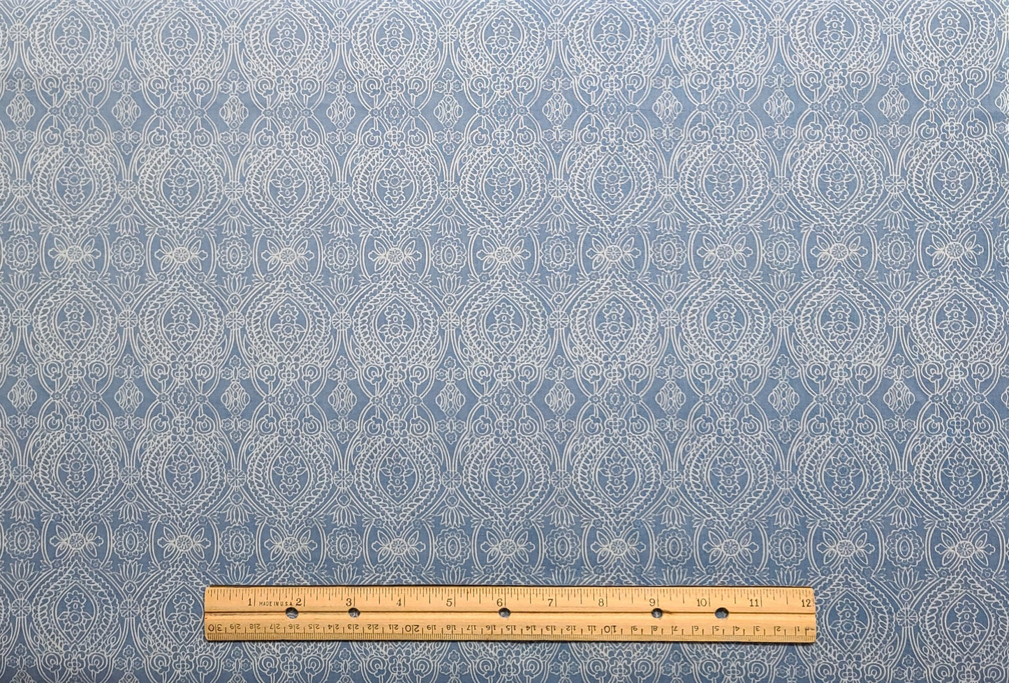 Vintage Lightweight Double-Sided (Same Pattern on Both Sides) Light Blue Fabric / White Medallion Print - Selvage to Selvage Print