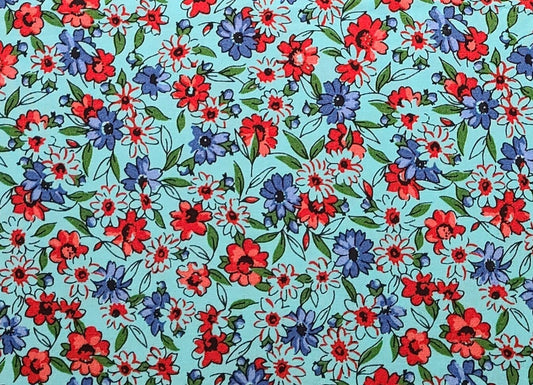 Nana's Pantry by Mama's Cottons for Connecting Threads 2013 - Bright Aqua Fabric / Blue, Red, Green Flower Print