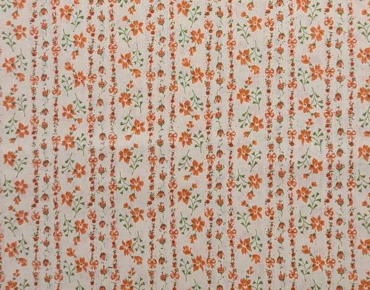 EOB - Vintage Peach Fabric / Coral and Red Vertical (Parallel to Selvage) Flower Stripe - Selvage to Selvage Print