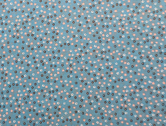 Concord Fabrics Inc - Blue Fabric / Brown, White, Pink Ditsy Print