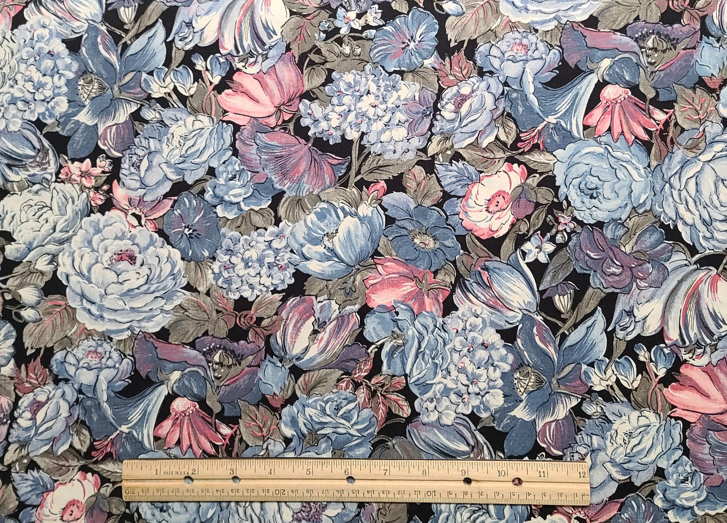 Cranston Print Works Co-Schwartz Liebman - Black Fabric / Slate, Dusty Pink, White, Olive Large Flower Print