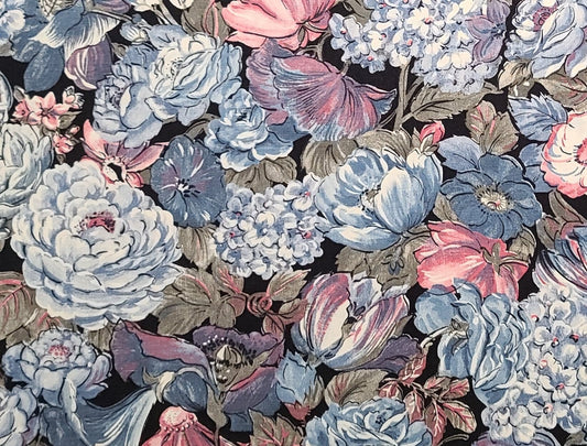 Cranston Print Works Co-Schwartz Liebman - Black Fabric / Slate, Dusty Pink, White, Olive Large Flower Print