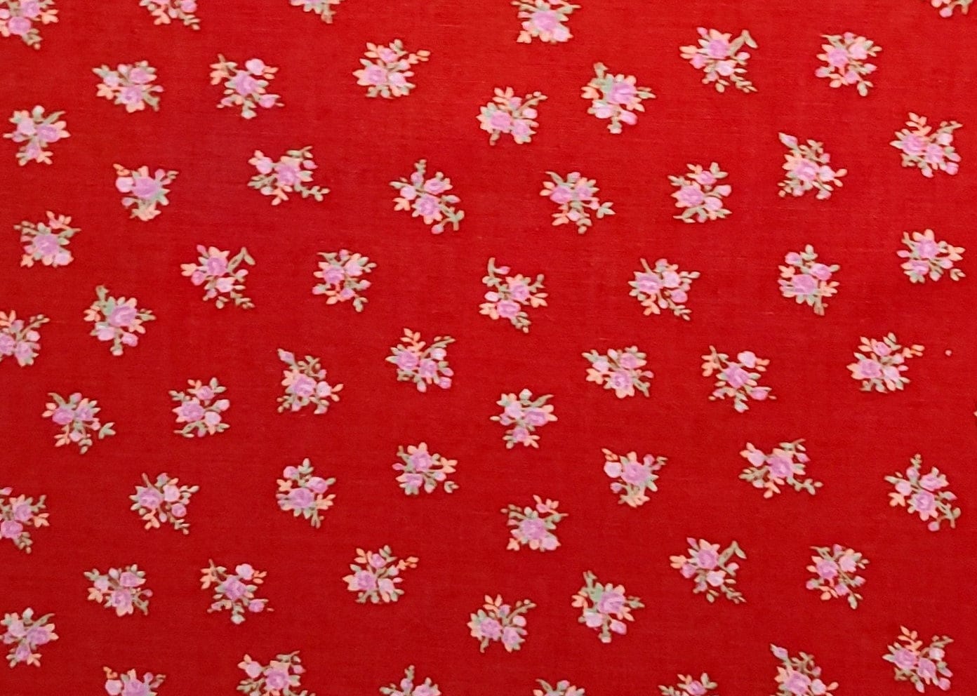 Peter Pan Fabrics - Red Fabric / Pink, White, Yellow Tossed Flower Print