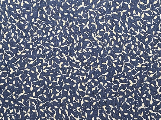 Light Navy Fabric / White Leaf Print - Selvage to Selvage Print