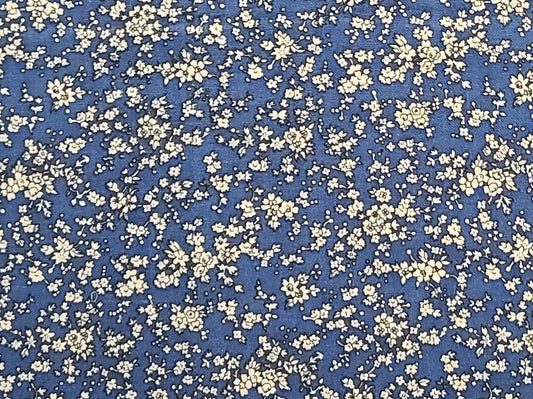 Blue Fabric / Cream Flower Print / Black Outline - Selvage to Selvage Print