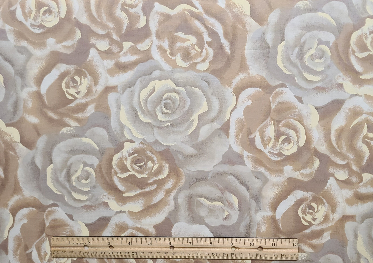 Naturescapes Styled by Jennifer Sampou for P&B Textiles - Taupe, Grey. Cream, Tan, White / All Over Rose Print