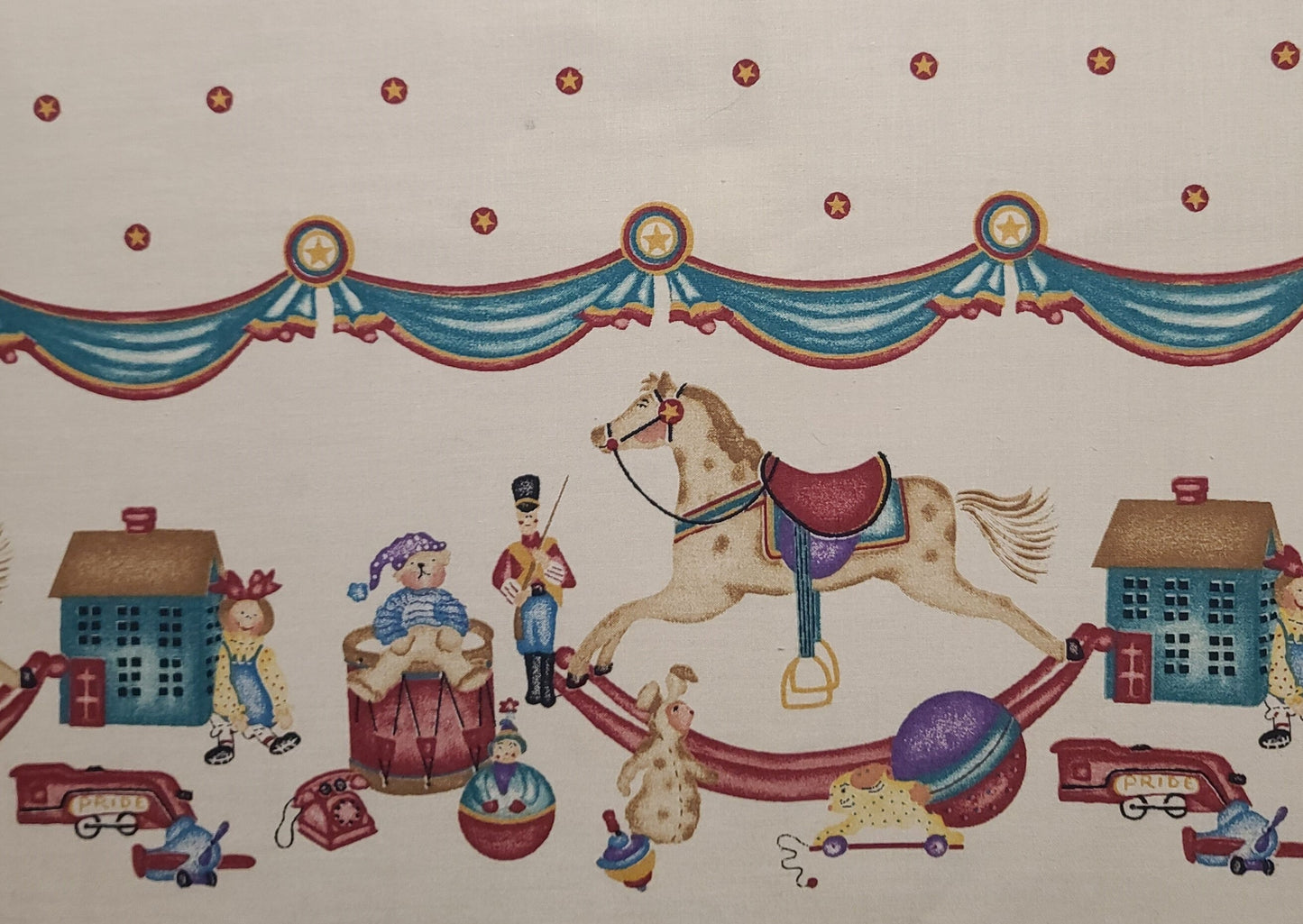 Vintage Rocking Horse Border "Past & Presents" for Daisy Kingdom 1996 - Double Border Print Tan Fabric