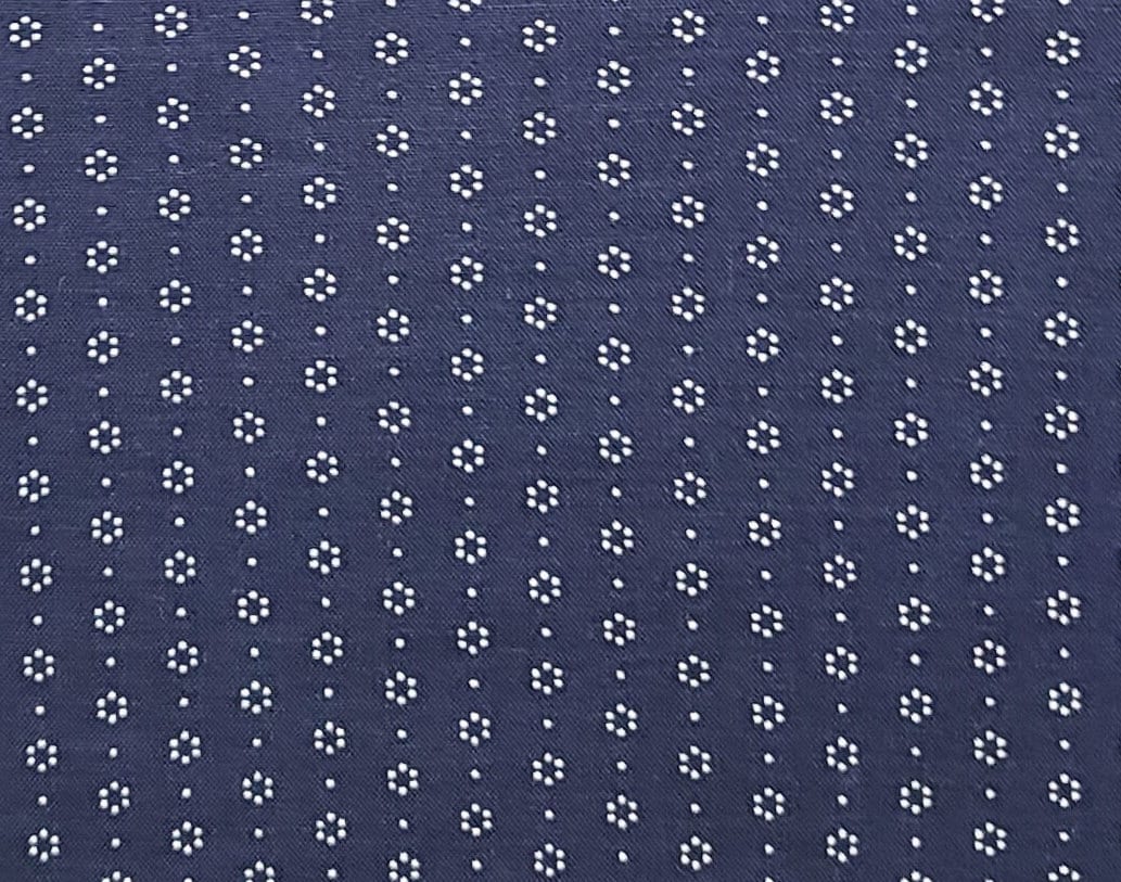 Wamsutta OTC - Dark Blue Fabric / Reproduction Style White Pin Dot Flower Print