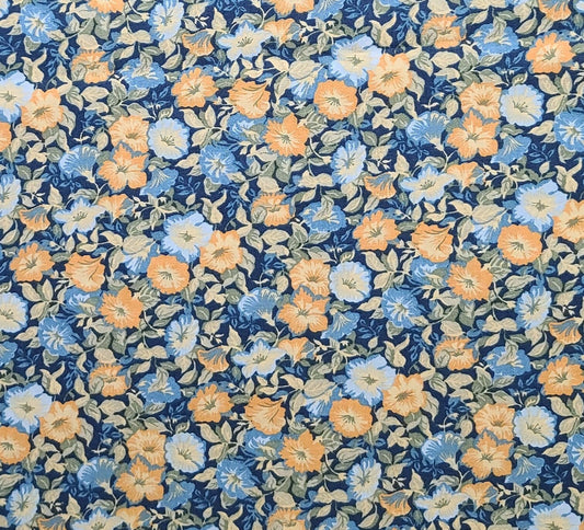 Peter Pan Fabrics - Dark Blue Fabric / Gold, Medium Blue, Light Blue, Sage Flower Print