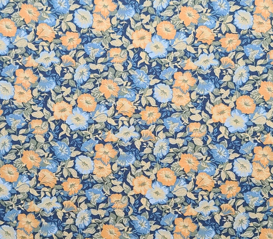 Peter Pan Fabrics - Dark Blue Fabric / Orange, Yellow, Medium and Light Blue Floral Print