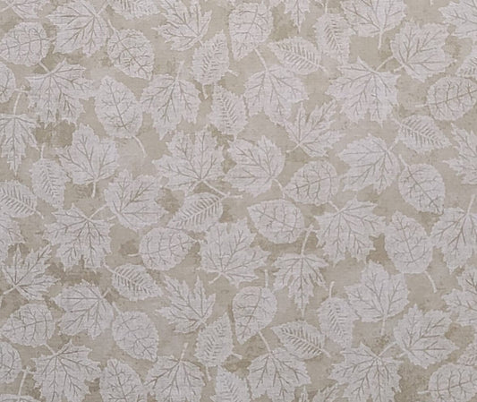 EOB - Khaki Tonal Fabric / White Leaf Print - Selvage to Selvage Print