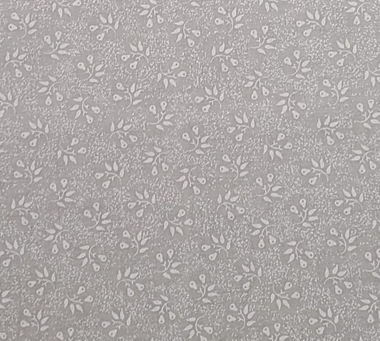 EOB - Soft White Fabric / Tiny White Pear and Leaf Pattern - Selvage to Selvage Print (Photographed on Black to Show Detail)