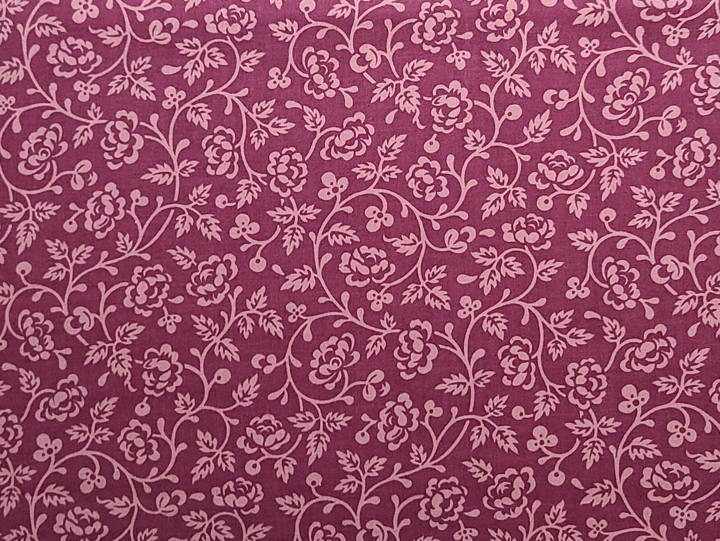 Cranberry Fabric / Pale Cranberry Flower, Leaf, Scroll Print - Selvage to Selvage Print