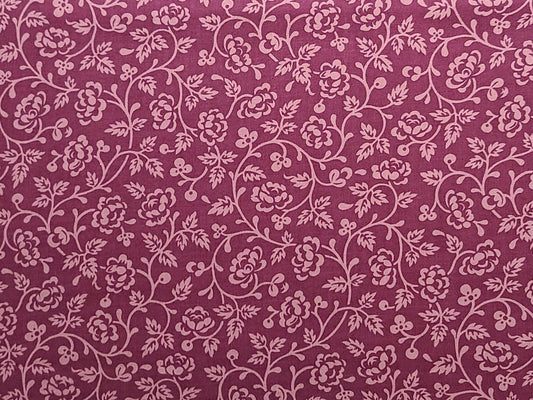 Cranberry Fabric / Pale Cranberry Flower, Leaf, Scroll Print - Selvage to Selvage Print