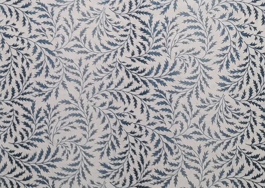 Andover Fabrics a Div of Concord Fabrics - Pale Gray Fabric / Dark and Medium Teal Colored Leaf Print