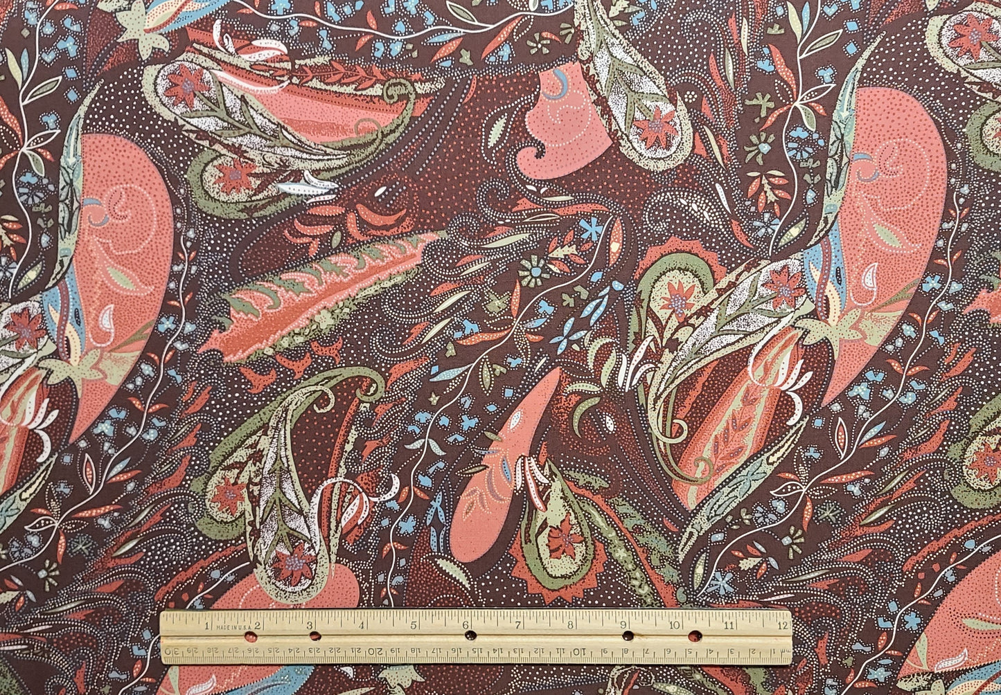 Rendezvous Exclusively Quilter's 2008 - Brown Fabric / Rust, Light Teal, Cream, Coral Giant Paisley Print