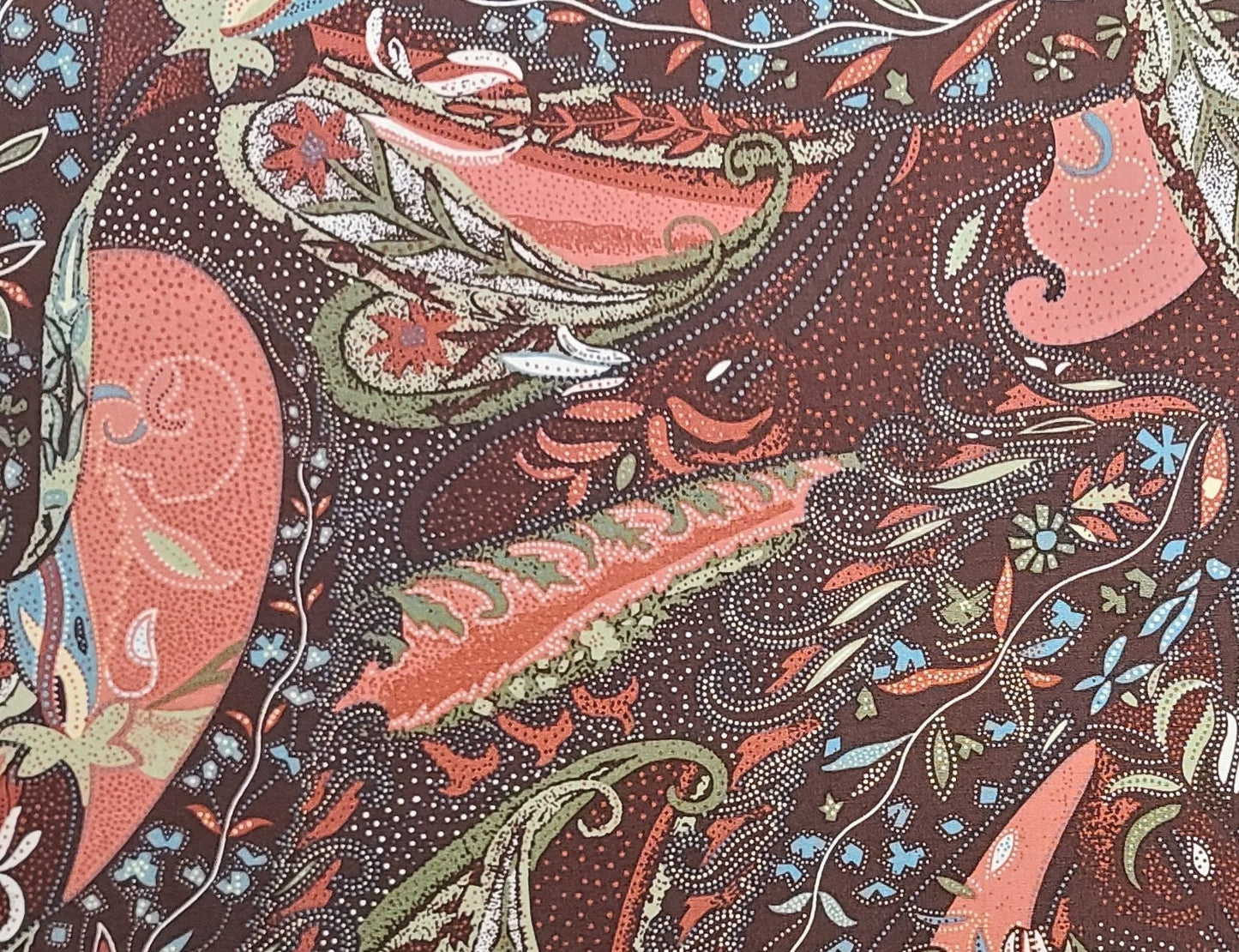 Rendezvous Exclusively Quilter's 2008 - Brown Fabric / Rust, Light Teal, Cream, Coral Giant Paisley Print