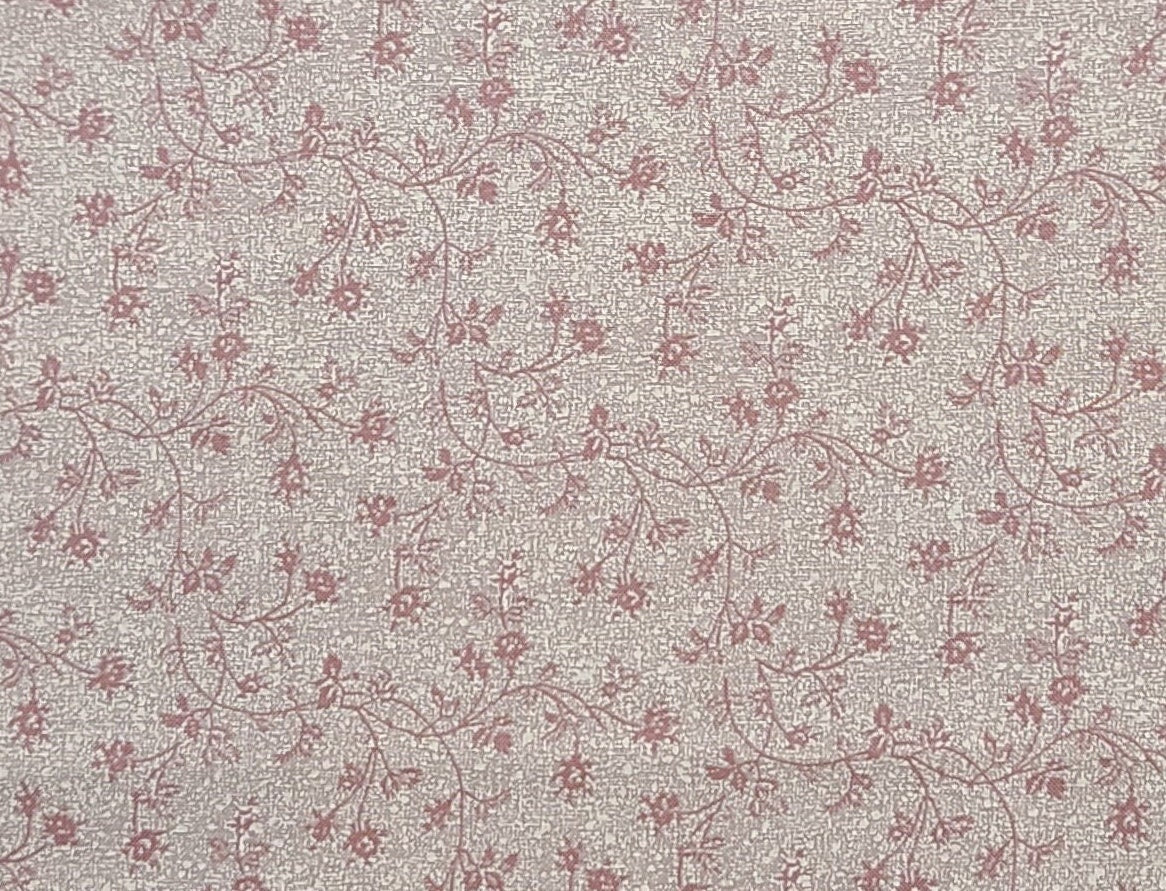 Tan Fabric / White Speckle Background / Coral Flower Vine Print - Selvage to Selvage Print