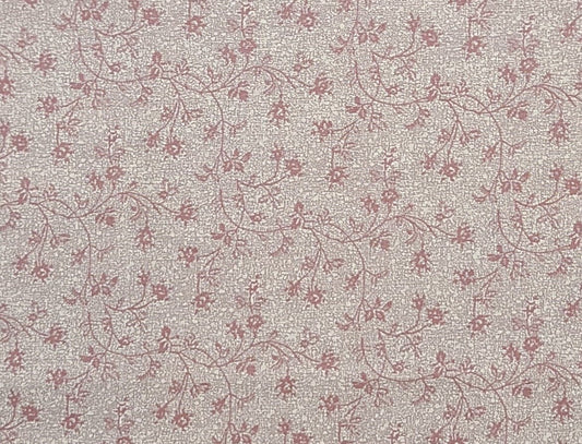 Tan Fabric / White Speckle Background / Coral Flower Vine Print - Selvage to Selvage Print