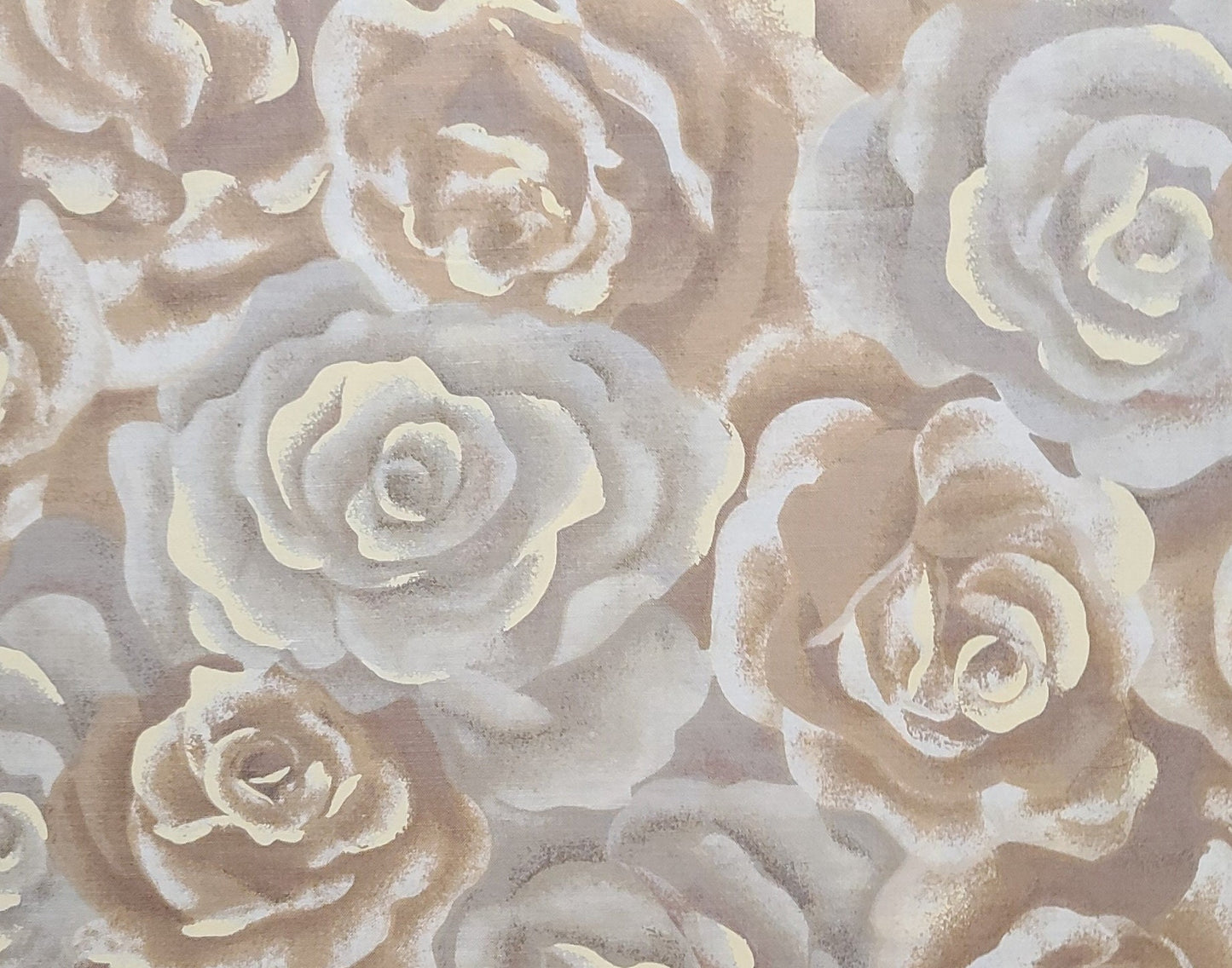 Naturescapes Styled by Jennifer Sampou for P&B Textiles - Taupe, Grey. Cream, Tan, White / All Over Rose Print