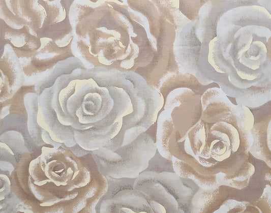 Naturescapes Styled by Jennifer Sampou for P&B Textiles - Taupe, Grey. Cream, Tan, White / All Over Rose Print