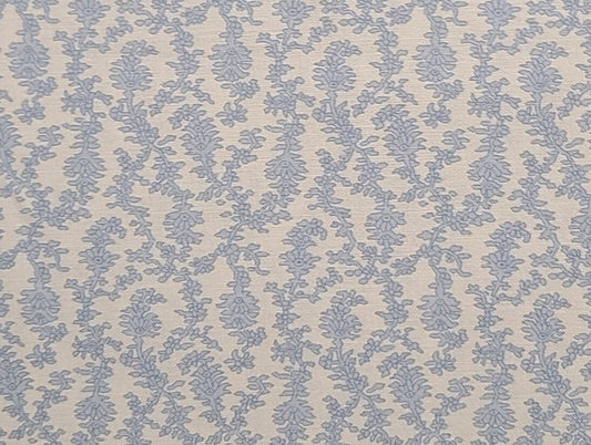 Beth Ann Bruske for David Textiles Inc - Cream Fabric / Pale Blue/Gray Leaf Vine Print