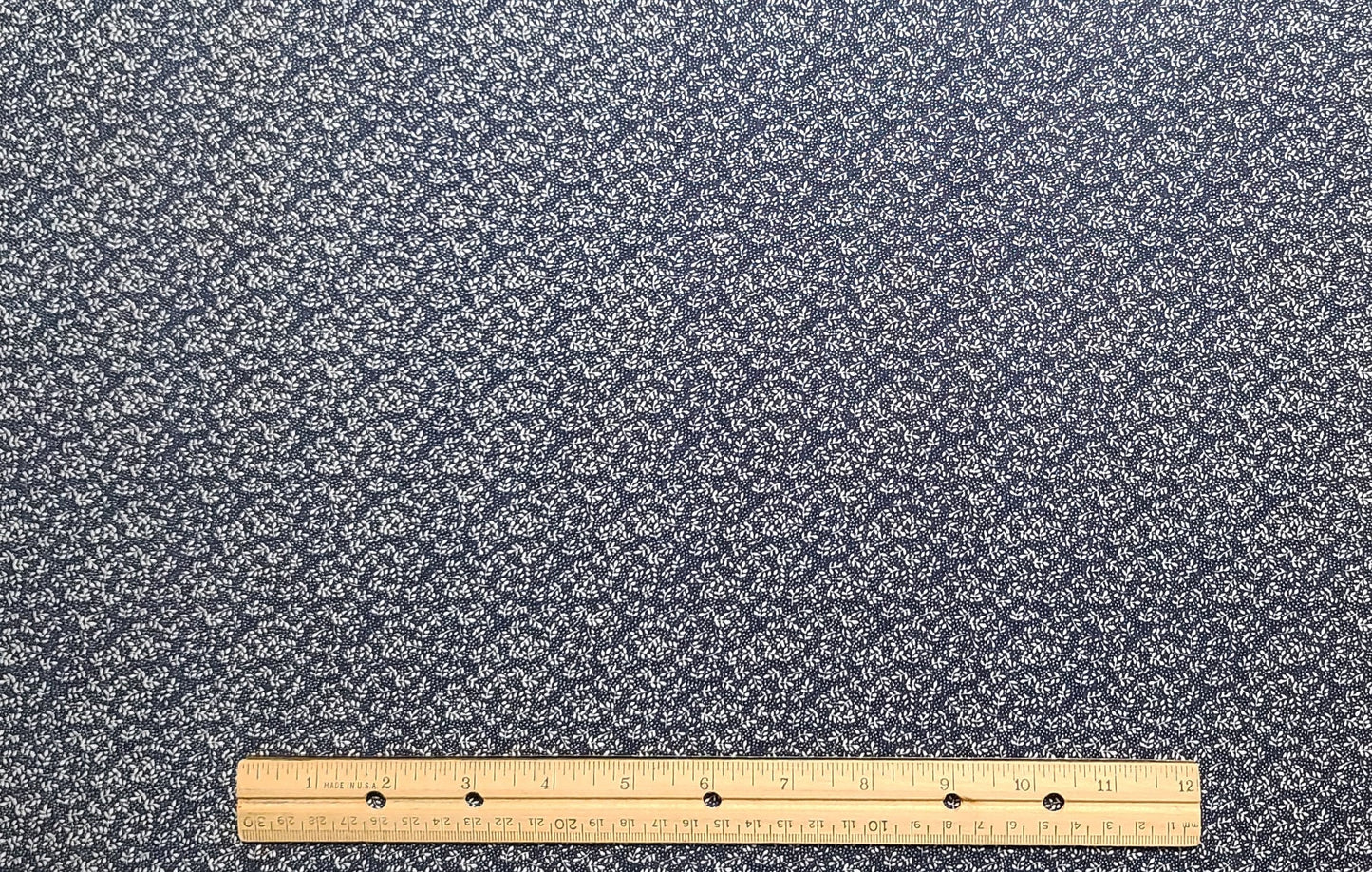 Dark Blue Fabric / White Micro Dot and Leaf Pattern - Selvage to Selvage Print